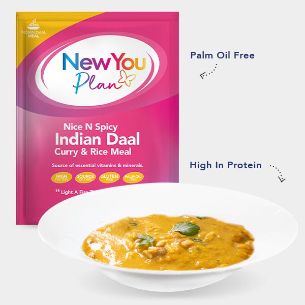 Vegetarian Low Calorie VLCD Indian Daal Curry Rice Meal